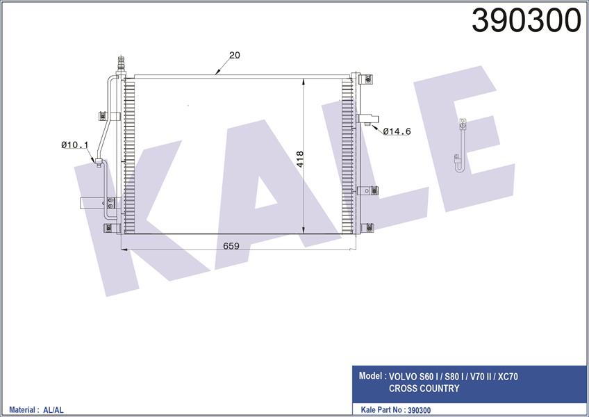 KLİMA KONDENSERİ VOLVO S60 I-S80 I-V70 II-XC70 CROSS COUNTRY AL-AL TÜPLÜ 659X418X20