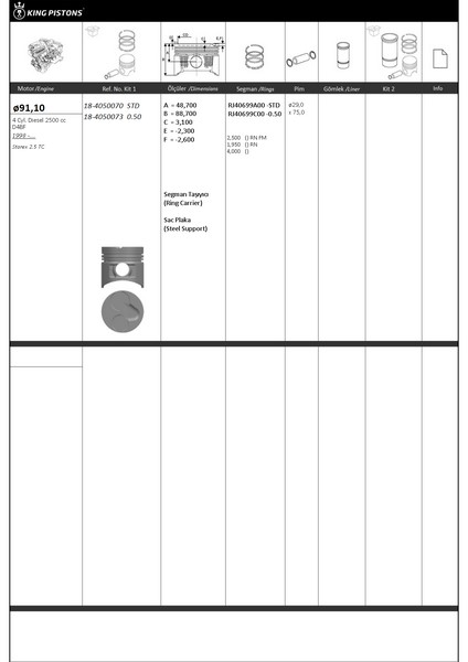 PİSTON SEGMAN 1 RİKEN 91.1 0.50 STAREX 2.5TC D4BF 87-71134-050